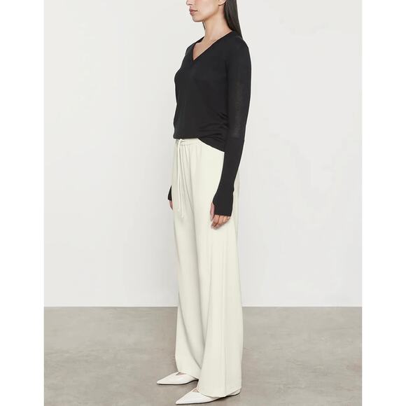 ENZA COSTA Fine Cashmere Knitted V-neck Sweater Medium Large Oatmeal Long Sleeve - Picture 5 of 15